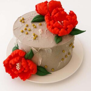 کیک تولد با گل فندانت
